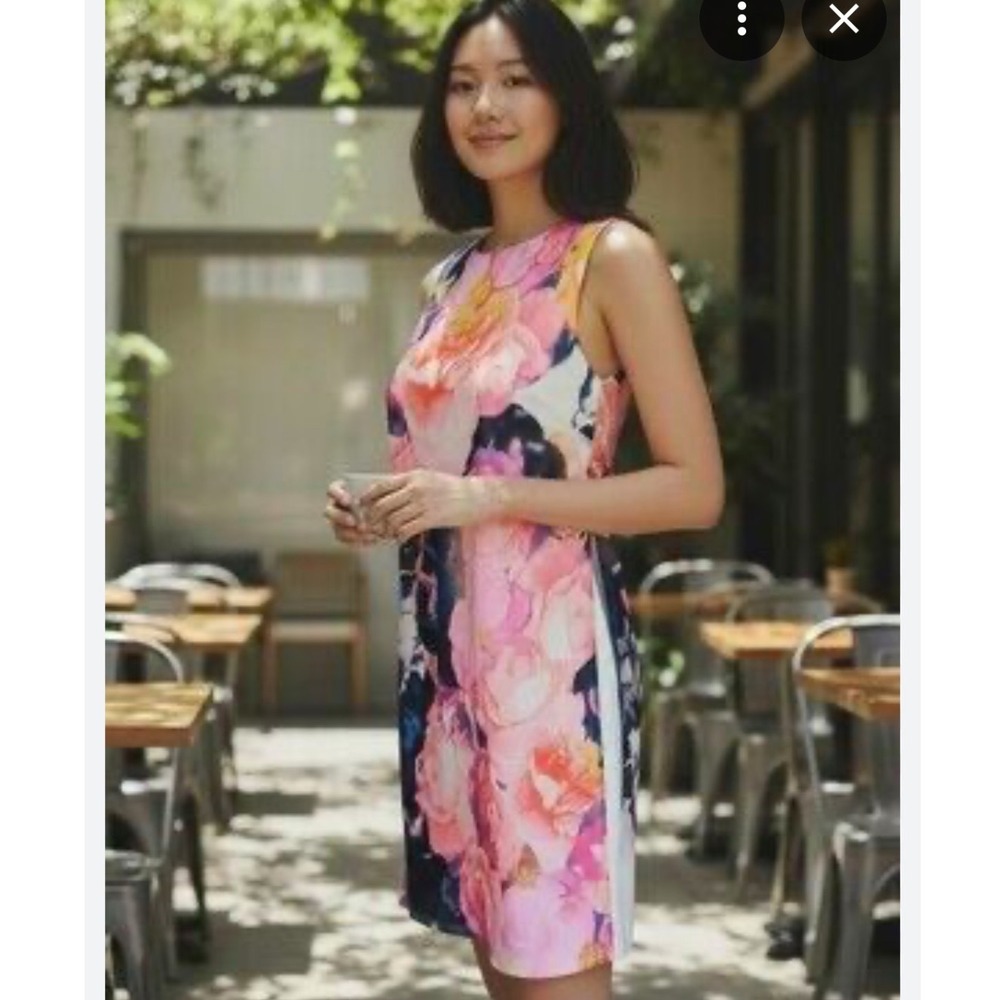 Vince Camuto Floral Chiffon Shift Dress Sleeveless Lined Womens 4